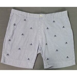 Polo Ralph Lauren Men Blue Seersucker Shorts Skull Crossbones Stretch Classic 42